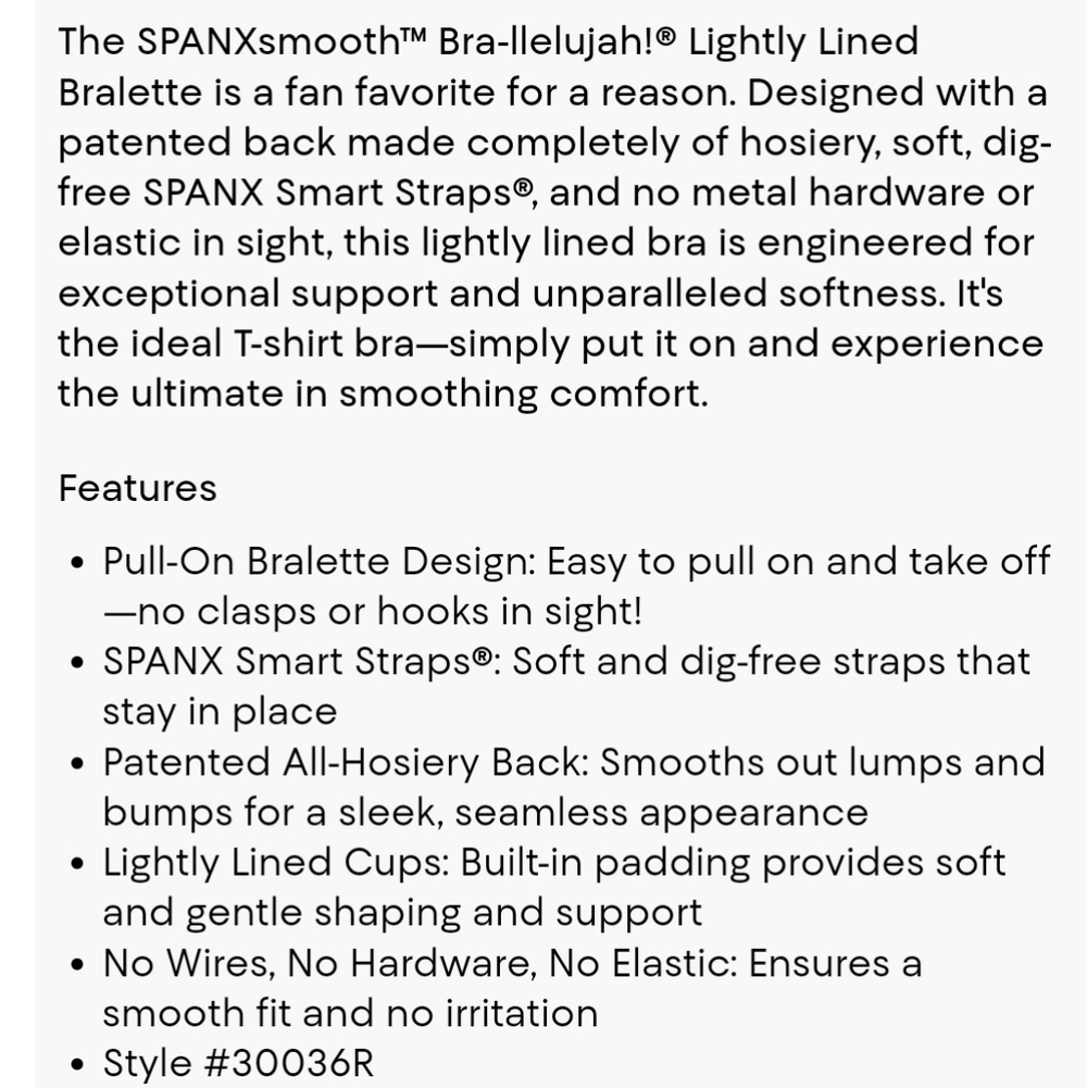 SPANX   BRA-LELUJAH LIGHTLY LINED BRALETTE ,  SIZES: SMALL , MEDIUM ,LARGE - Picture 3 of 10